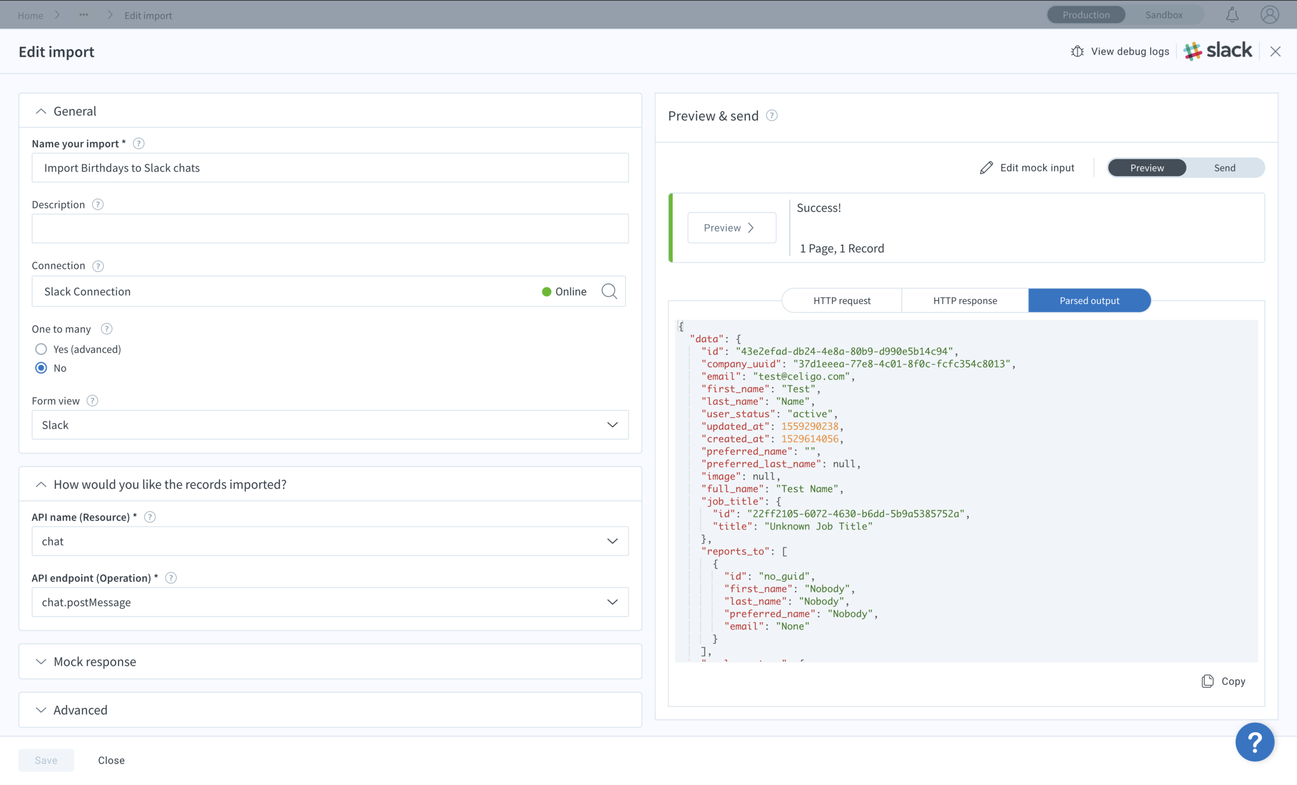 ITSM-Slack import settings