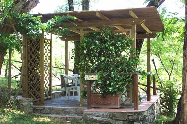 Rosa Außensitzbereich